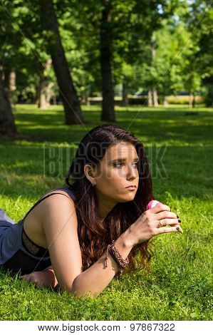 Beautiful girl eat ice-cream, outdoors