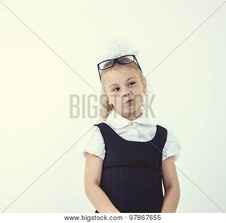 Schoolgirl thinking, funny face