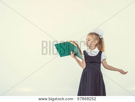 Little Girl Reading Book, Preparing For School, Isolated