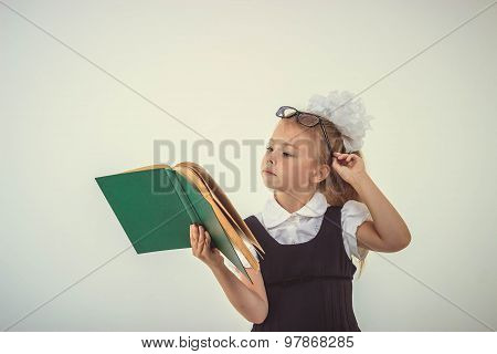 Little Girl Reading Book, Preparing For School, Isolated