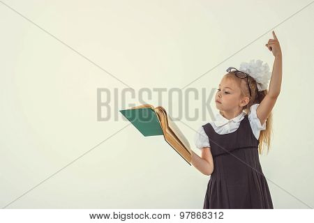 Little Girl Reading Book, Preparing For School, Isolated