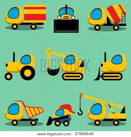 Set of toy  cartoon vehicles.