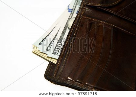 Old Wallet With Banknotes Of Us Dollars Inside