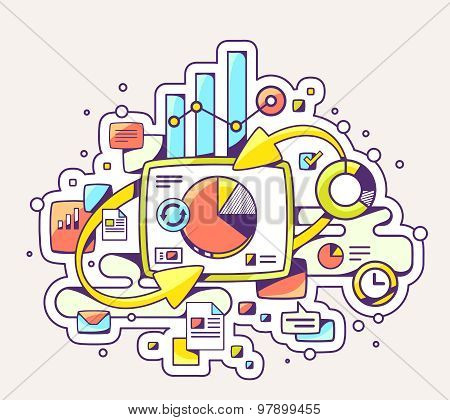 Vector Color Illustration Of Chart And Business Information On Light Background.