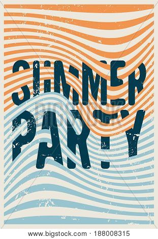 Summer Party typographic vintage grunge poster design with misshapen lines abstract geometric background. Retro vector illustration.