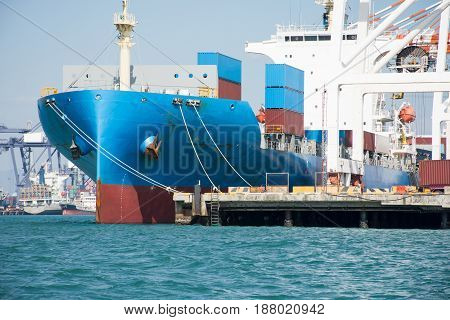 ship with container in dock import export goods.