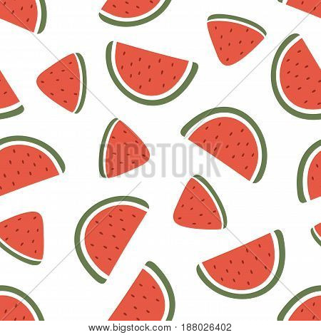 Watermelon slice seamless pattern isolated on white background. Vector illustration