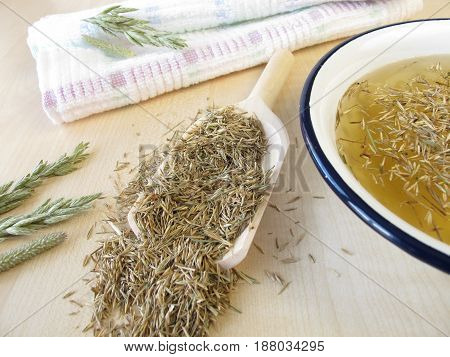 Hayflower bath with meadow plants in alternative medicine