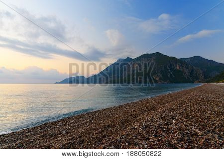 Cirali Beach In The Morning At Sunrise. Turkey