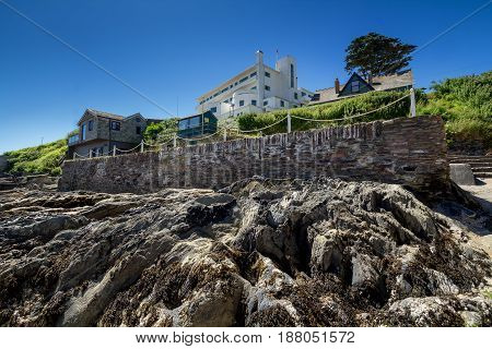 At the foot of the Burgh Island at low tide. Devon. UK