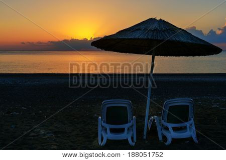 Cirali Olympos Beach At Sunrise. Turkey