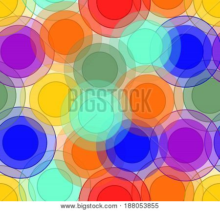 Cheerful background with transparent overlapping circles in rainbow colors