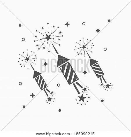 Abstract black rocket fireworks and blasts on off white background