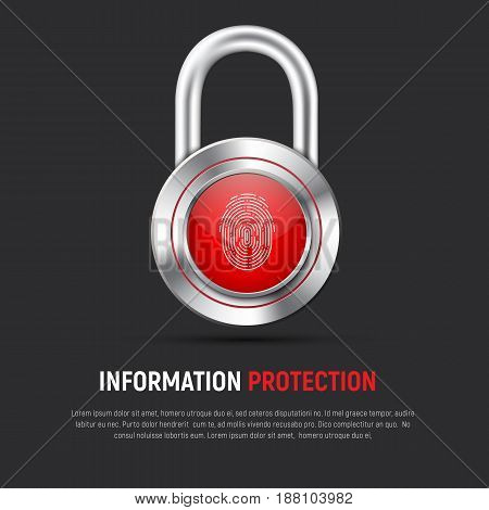 Template Of A Black Square Web Banner With A Hinged Metal Lock With A Fingerprint