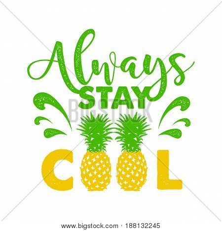 Hand drawn label with textured pineapple vector illustration and 