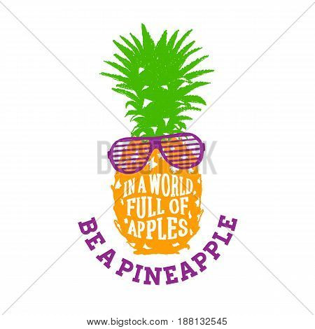 Hand drawn label with textured pineapple vector illustration and 