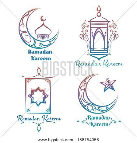 Ramadan Kareem logo design. Vector colorful arabic islamic banners