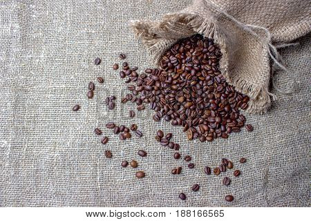 Shot of Coffee Beans in a Bag
