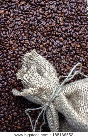 Shot of Coffee Beans in a Bag