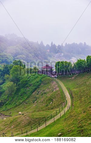 Misty landscape of Qingjing farm in Taiwan