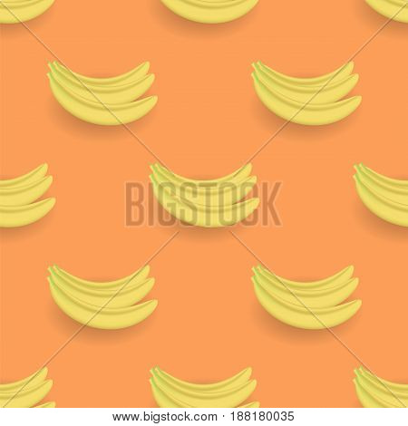Fresh Yellow Bananes Seamless Pattern on Orange Background