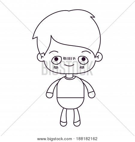 monochrome silhouette of kawaii little boy with embarrassed facial expression vector illustration