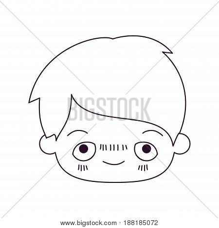monochrome silhouette of kawaii head of little boy with embarrassed facial expression vector illustration