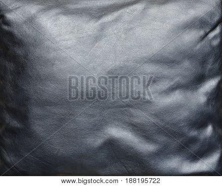 Texture Of Black Leather Or Dermantin With Folds, Used As Material For Women's And Men's Bags, Suitc