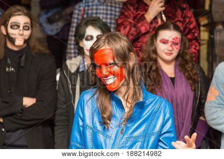 Shymkent, KAZAKHSTAN - OCTOBER 31 , 2015: People in makeup on Halloween holiday October 31, 2015 in Shymkent