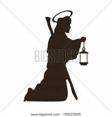 saint joseph with stick silhouette holding lantern vector illustration