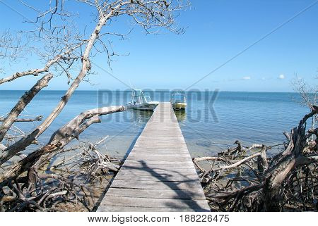 Holbox, Mexico - 28 January 2009: Wooden pier on Holbox Island on Mexico