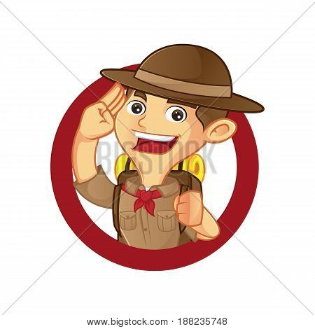 Boy Scout Cartoon Saluting Inside Circle