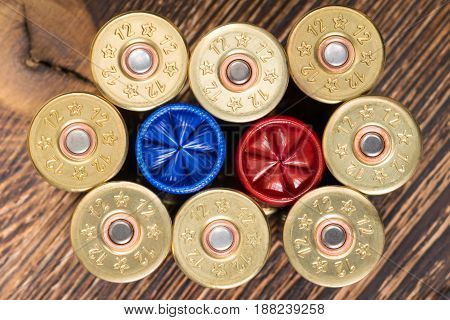 Cartridges from a hunting rifle background concept