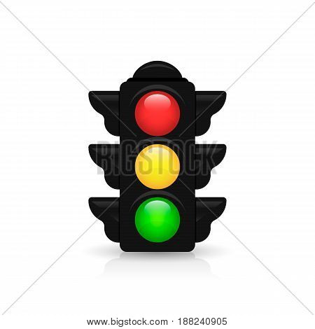 Traffic Light With Reflection And Shadow On A White Background
