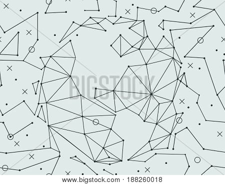 Seamless pattern with space, polygonal planets. Vector illustration