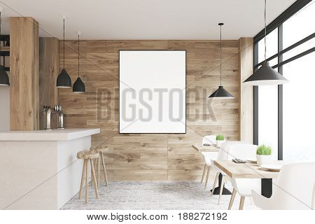 Light Wooden Bar, Tables, Poster