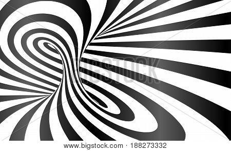 Vector twisted stripes optical illusion black and white abstract background