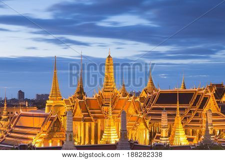 Emerald Buddha temple at twilight Thailand cuture landmark