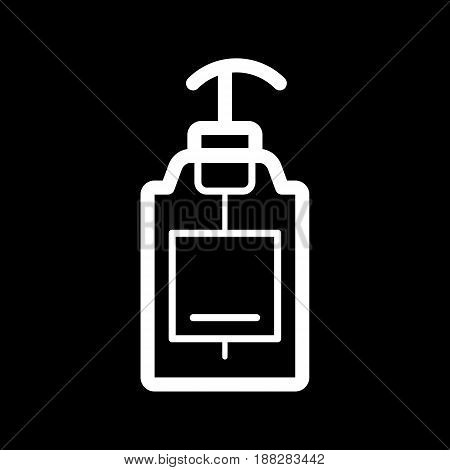 liquid Soap vector icon. White soap illustration on black background. Outline linear body care icon. Eps 10