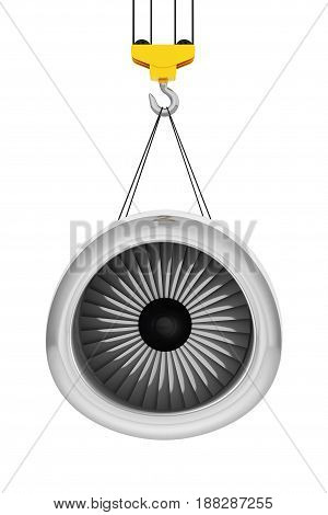 Crane Hook Lift Aircraft Jet Engine on a white background. 3d Rendering.