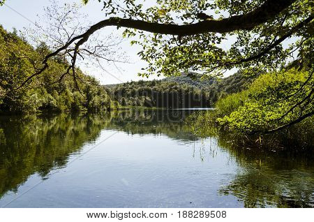 landscape of plitvice lake national park at sunset unesco heritage site plitvice croatia. black and white
