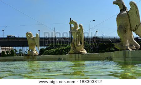 Fragment of a fountain with marble carvings