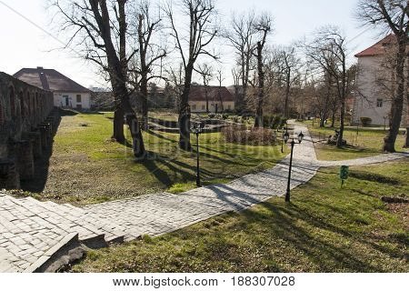 Residence of the nobility of the Middle Ages and the outer court photo of the medieval castle of Uzhhorod Ungvar in Ukraine