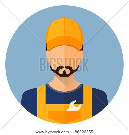 Set car icons. Repair avatar. A man and a woman. Car Repair. Icon flat style circle. Stock vector.