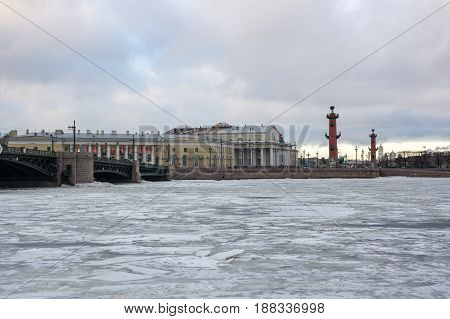 View on Vasilyevsky island in the winter Saint Petersburg Russia