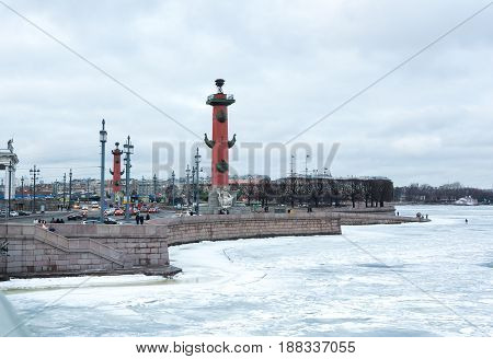 View on Vasilyevsky island in the winter Saint Petersburg Russia