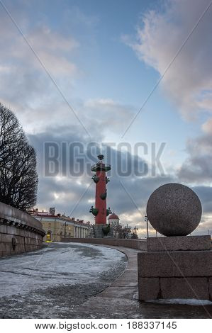 View on Vasilyevsky island in the winter Saint Petersburg Russia