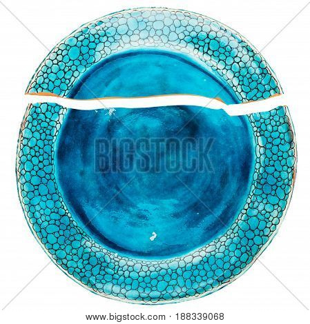 Broken ceramic plate isolated on white background
