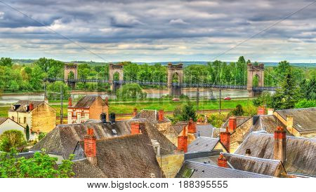 View of the Suspension Bridge spanning the Loire in Langeais - France, Indre-et-Loire