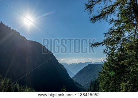 The blue mountains in the fog. Biburger see Kühtai Taxegg